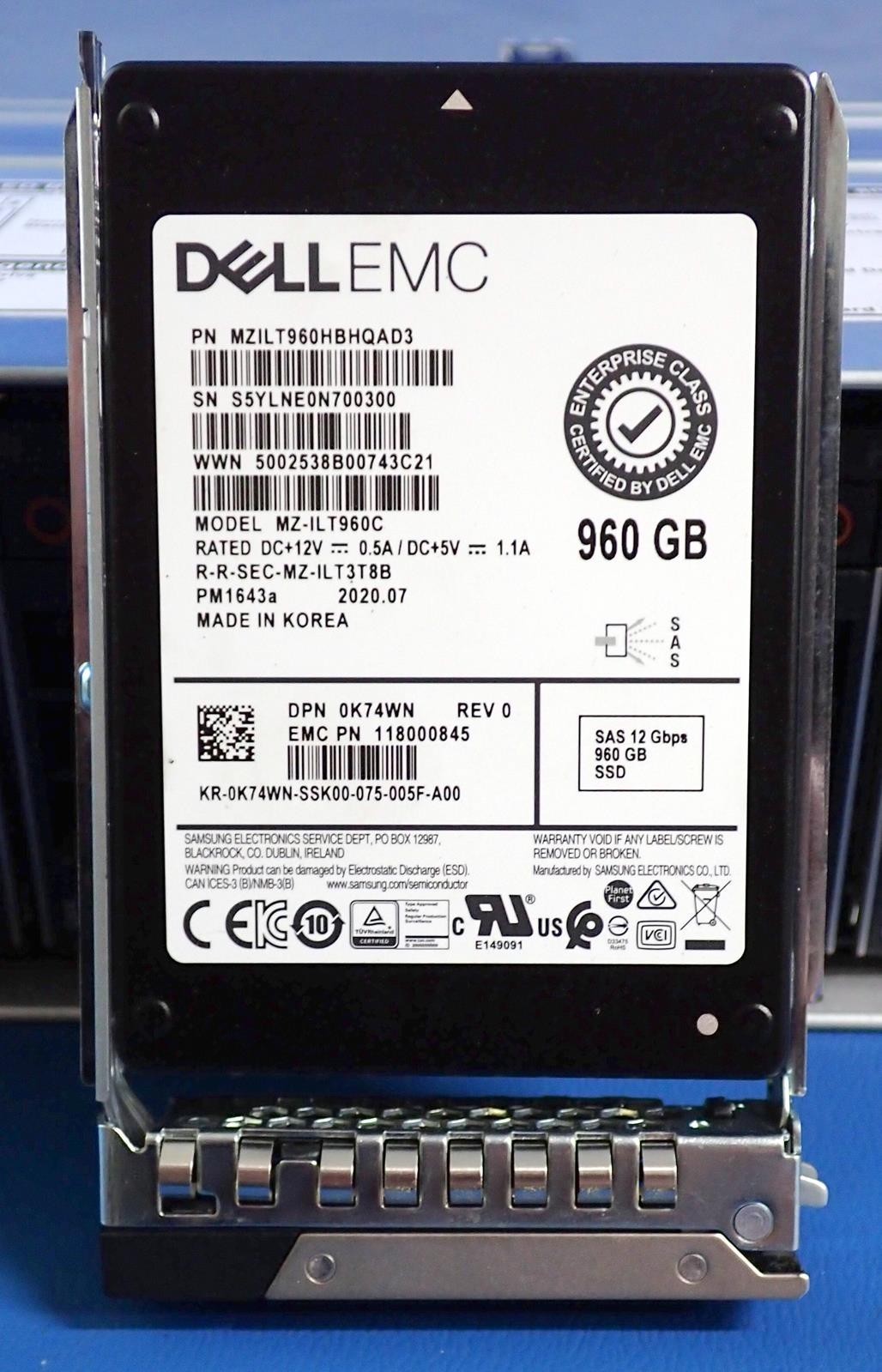K74WN DELL 960GB SAS 2.5in Read Intensive SSD 0K74WN  MZ-ILT960C