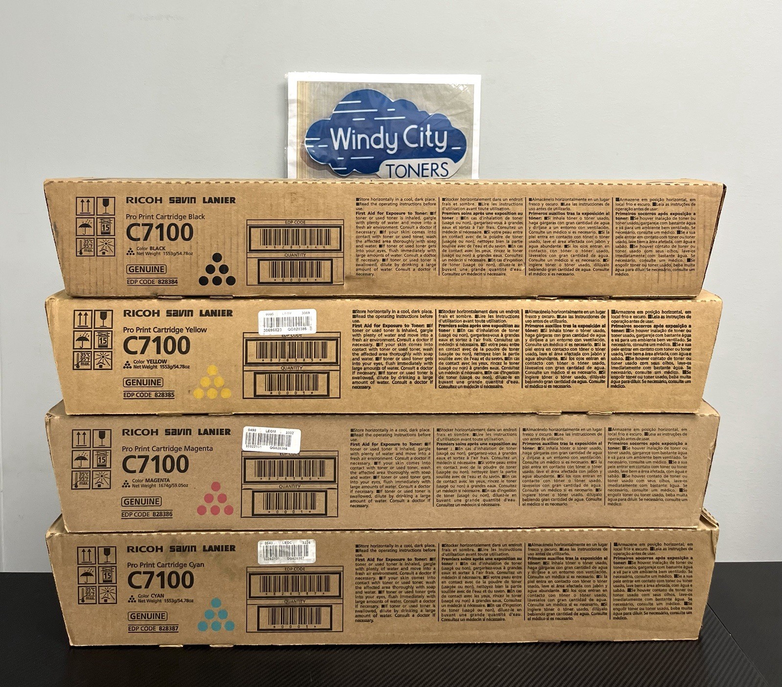 Genuine Ricoh Savin Lanier Toner Set C7100/C7110 828384, 828385, 828386, 828387
