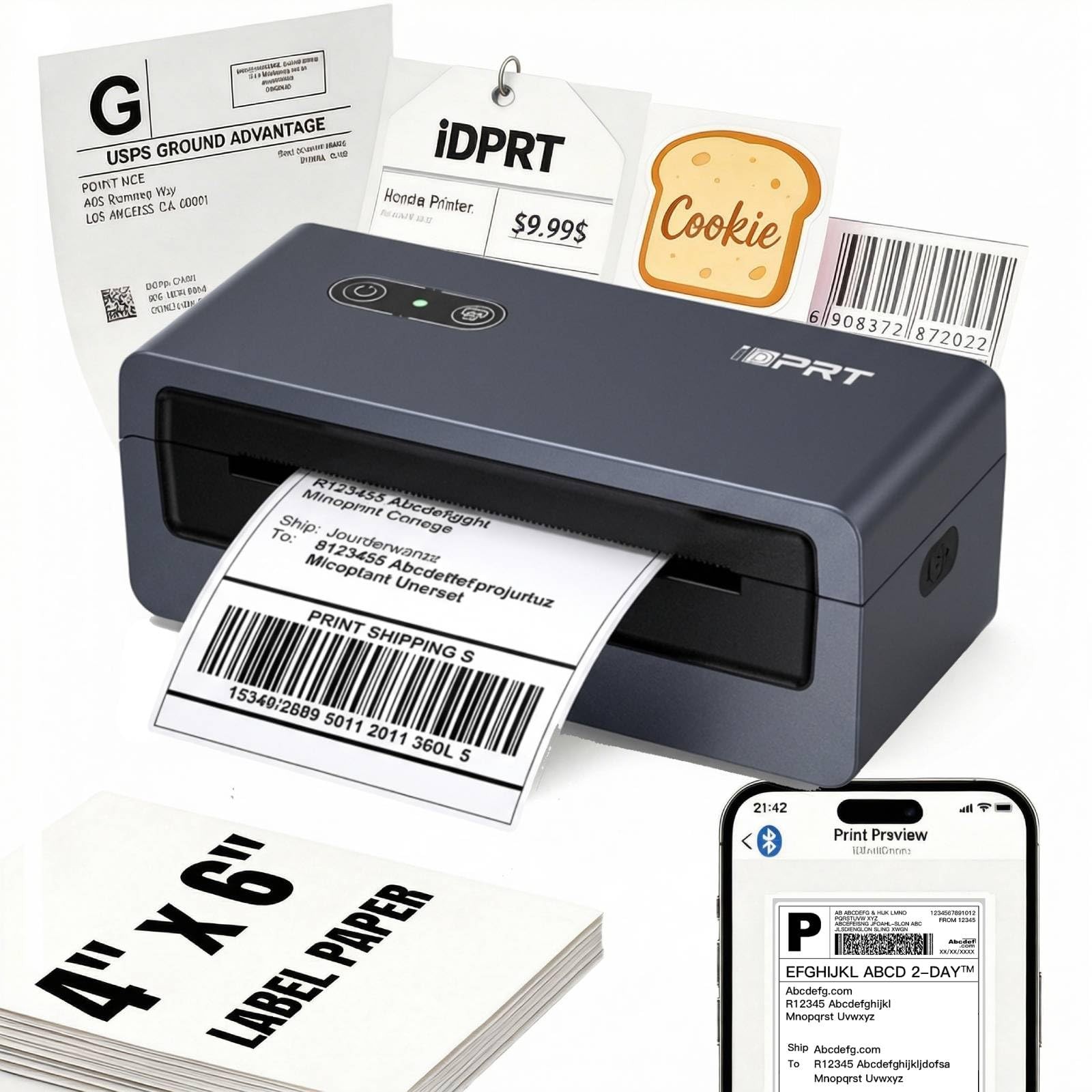 4x6 Bluetooth Thermal Shipping Label Printer, Wireless Label Maker for Shippi...