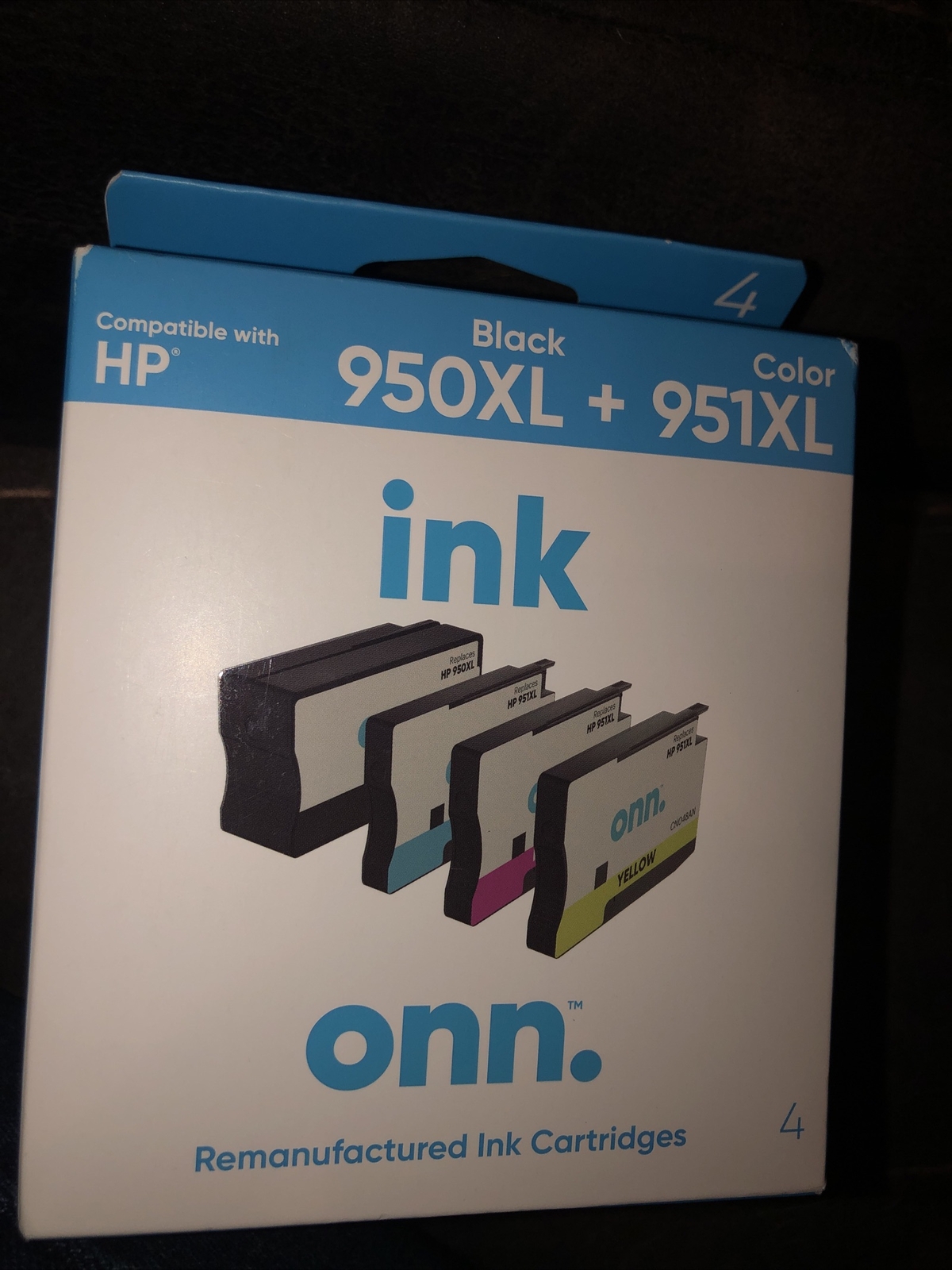 onn. HP 950XL Black and 951XL Color Ink Cartridges, 4 Pack NEW Unused