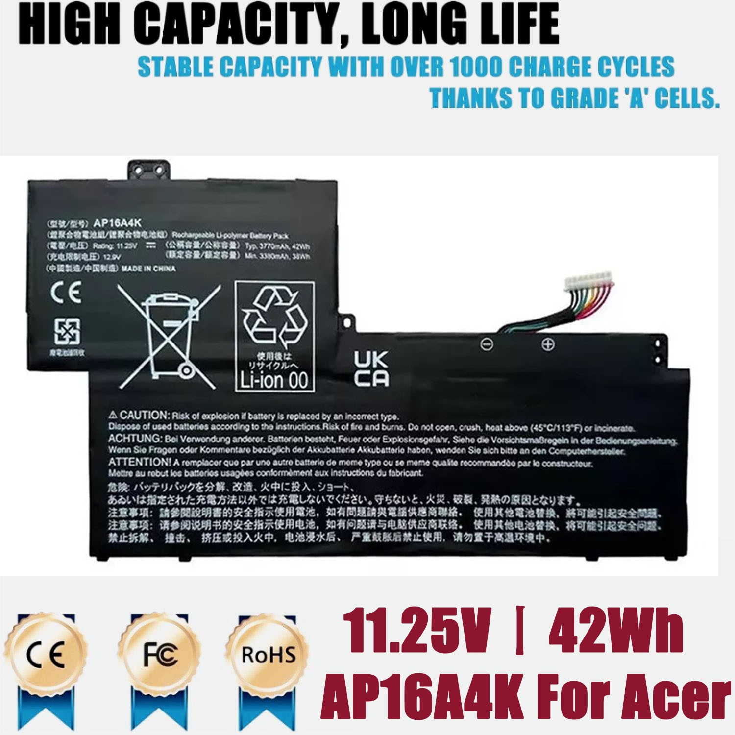 AP16A4K Battery for Acer Swift 1 SF113-31 N17P2 CLOUDBOOK 11 AO1-132 42Wh 11.25V