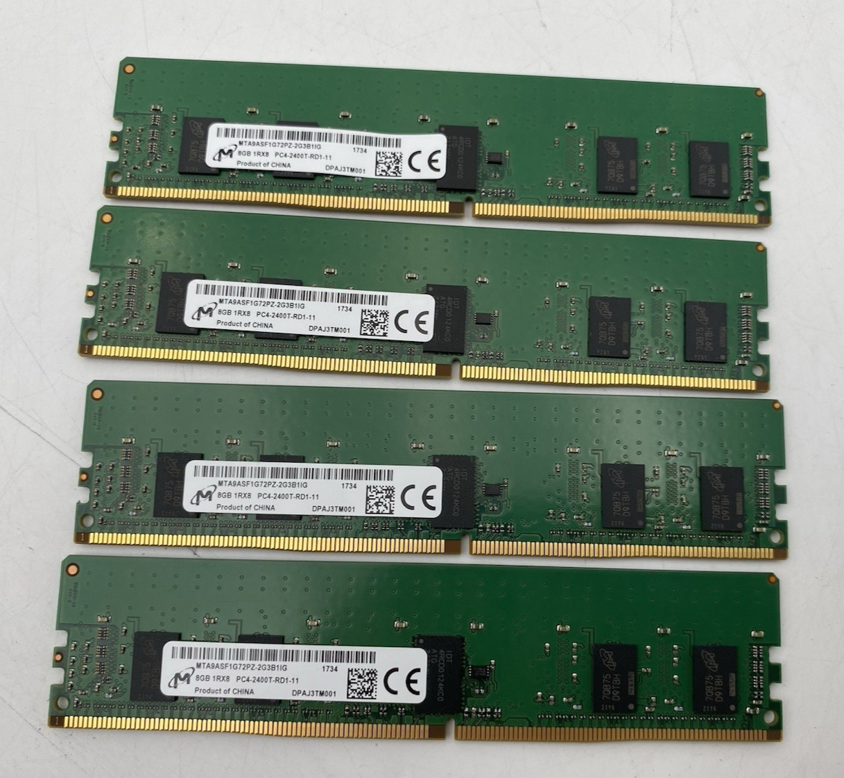 LOT OF 4 Micron 8GB 1Rx8 PC4-2400T-RD1-11 MTA9ASF1G72PZ-2G3B1IG