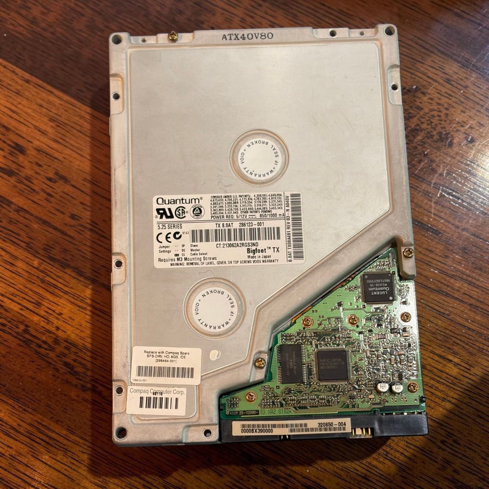 Quantum Bigfoot TX 8.0AT 8GB IDE PATA 5.25" Hard Drive TX08A011 Untested