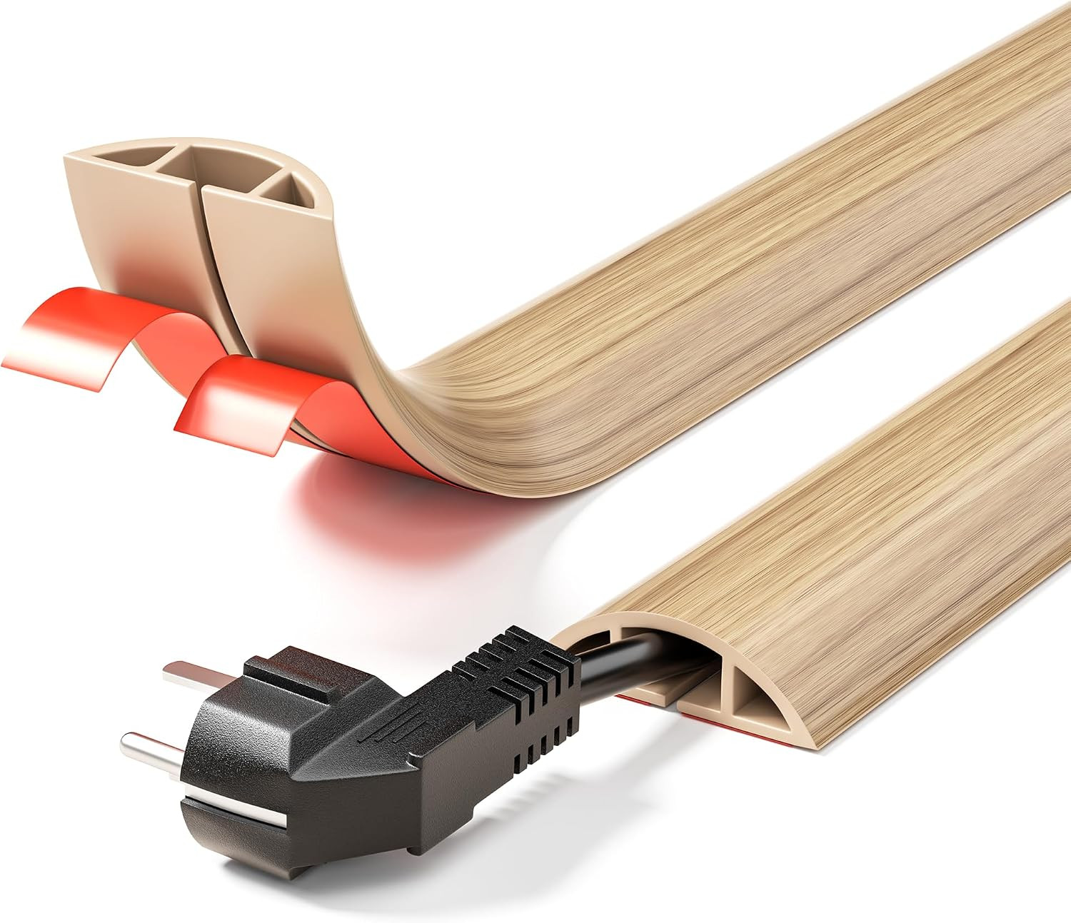 5-Ft Floor Cord Cover, Self-Adhesive Cable Covers for Wires, White Oak