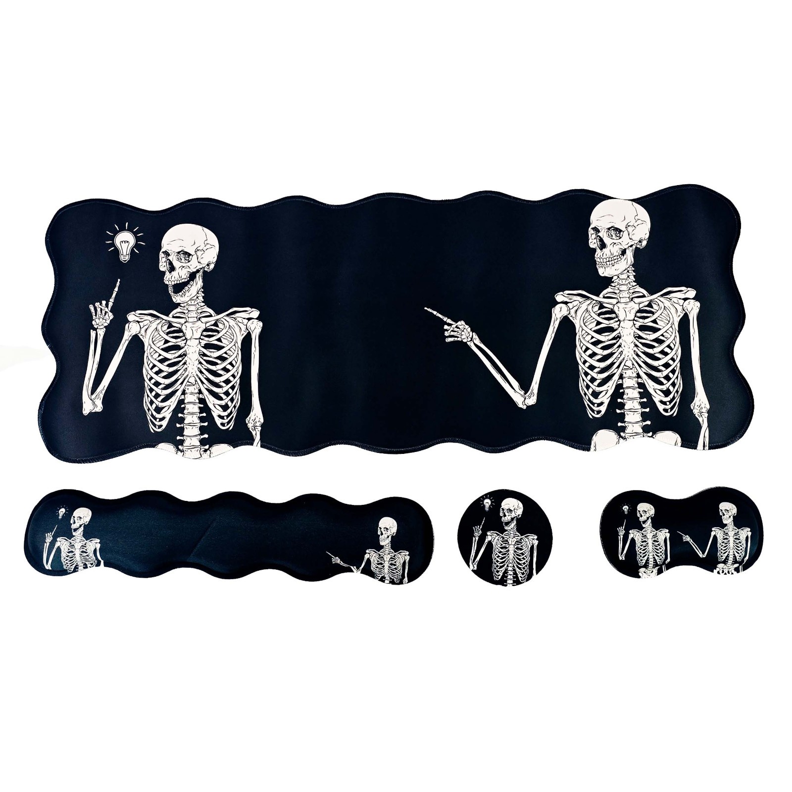 Skeleton Gothic Desk Mat Set Ergonomic Mouse Pad Wrist Rest Keyboard Support 4pc