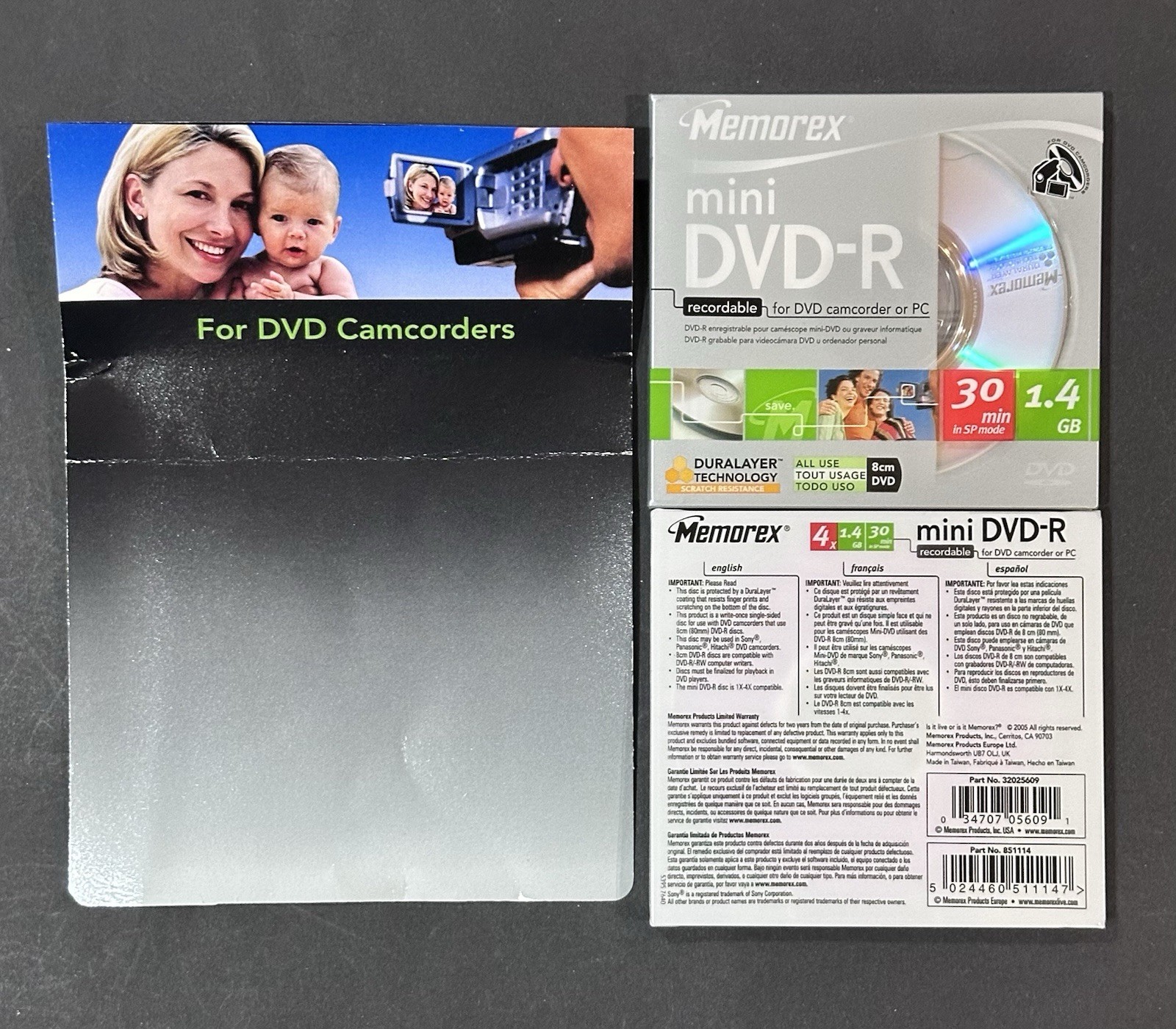 2 New Memorex Mini DVD-Rs 1.4GB 30 Minutes DVD Camcorder/PC Scratch Resistant