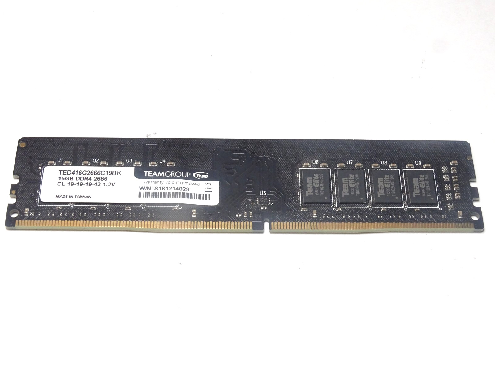 TeamGroup Elite 16GB DDR4 2666MHz PC4-21300 CL19 1.2V 288-Pin UDIMM RAM TED416G2