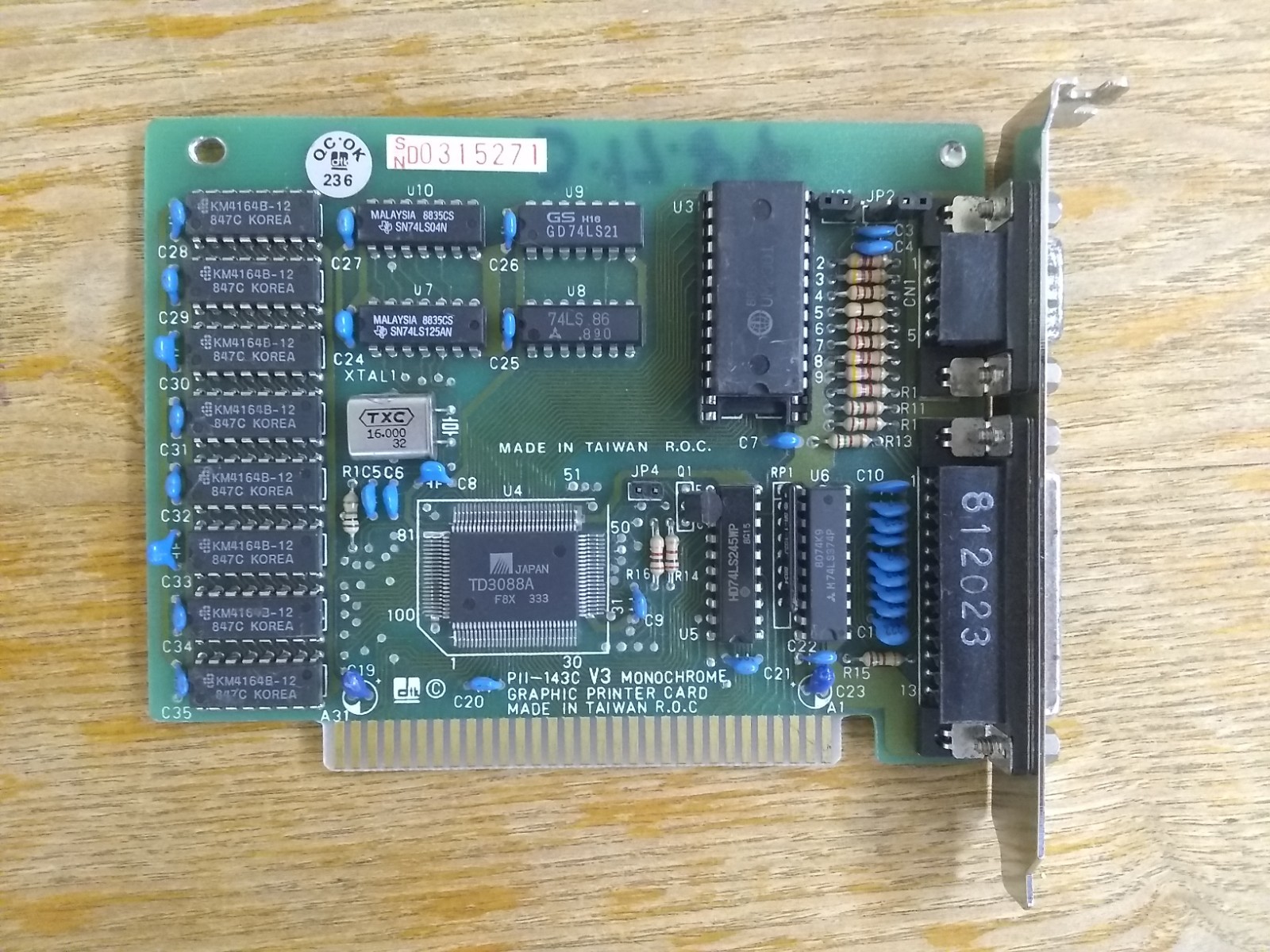 DTK PII-143C V3 MonoChrome Graphic Printer 8-Bit ISA Video Card MDA