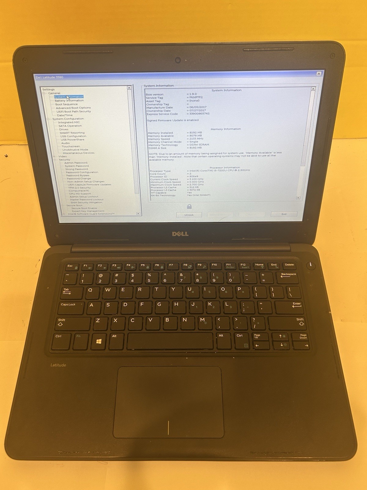Dell Latitude 3380 Laptop i5-7200U 8GB R Boots to BIOS BIOS Unlocked GRADE B