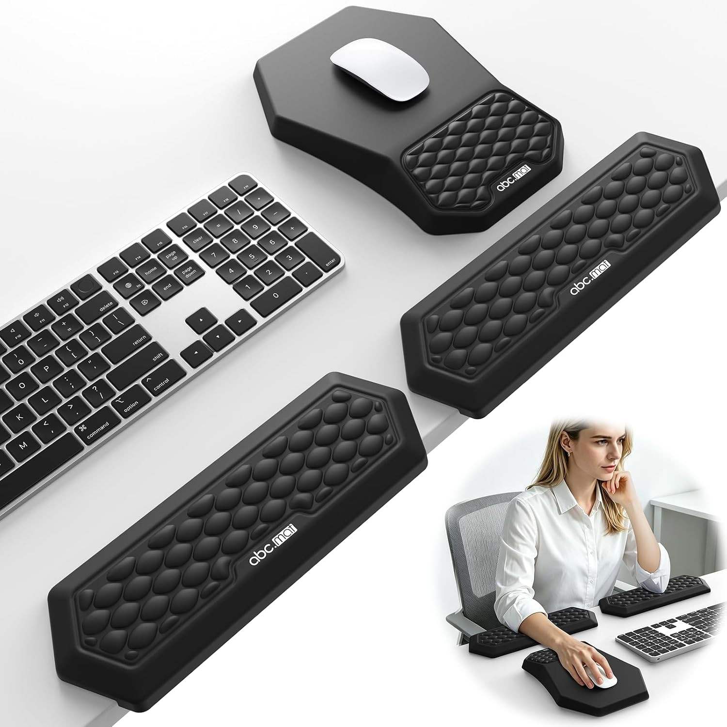 2-In-1 L-Shaped Desk Elbow Pads, Ergonomic Desk Edge Cushion & Mouse Pad Set wit