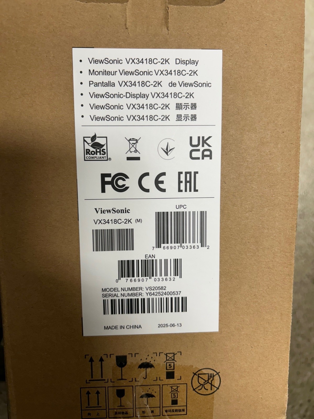 ViewSonic VX3418C-2K 34" UWQHD 1440p Curved Gaming Monitor w/ 180Hz