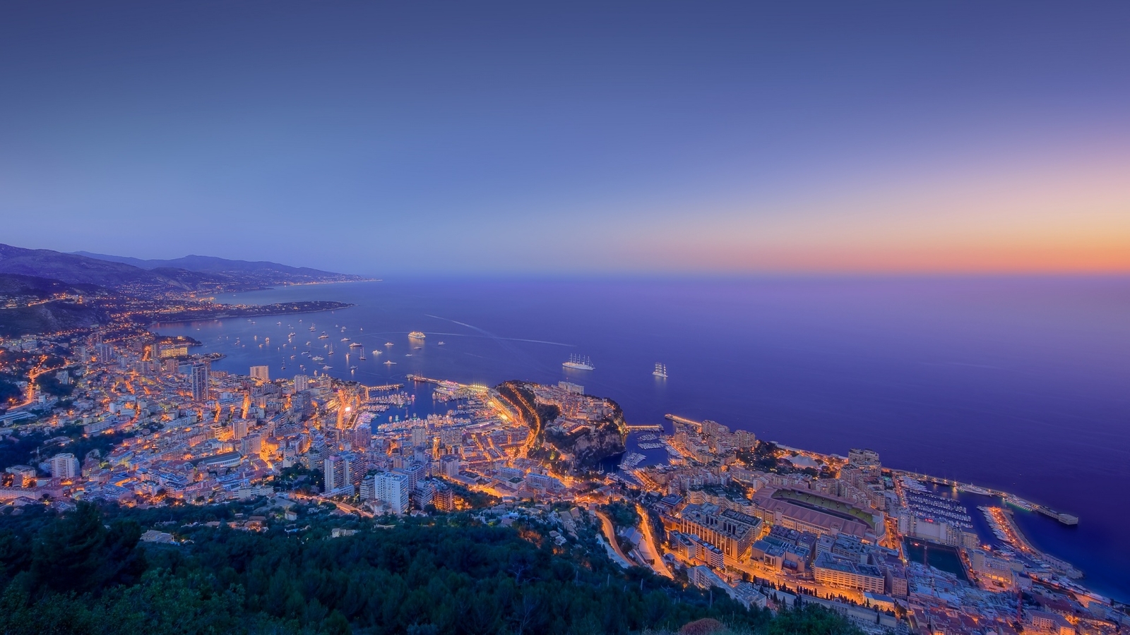 Landscape monaco cityscape night sea horizon Custom Gaming Mat Desk