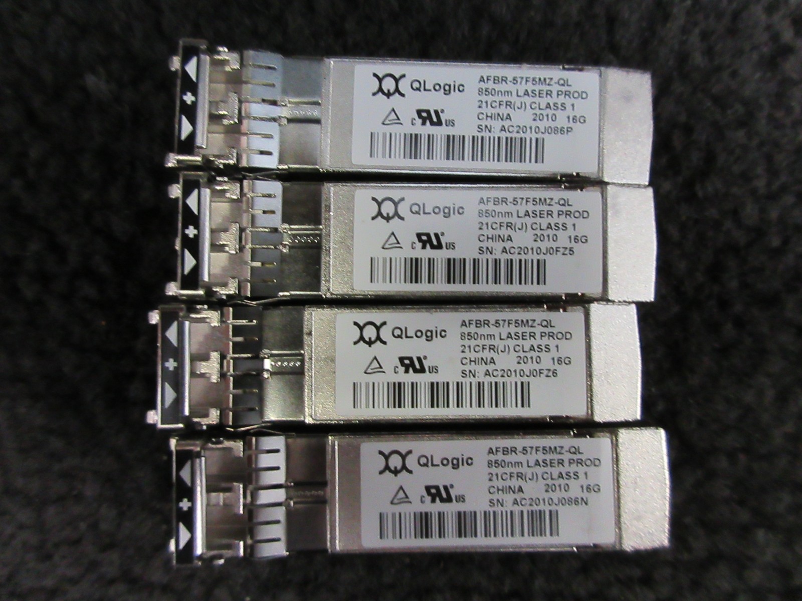 Lot of 4 QLOGIC AFBR-57F5MZ-QL 16GB Fibre Channel 850nm SW SFP+ Transceivers