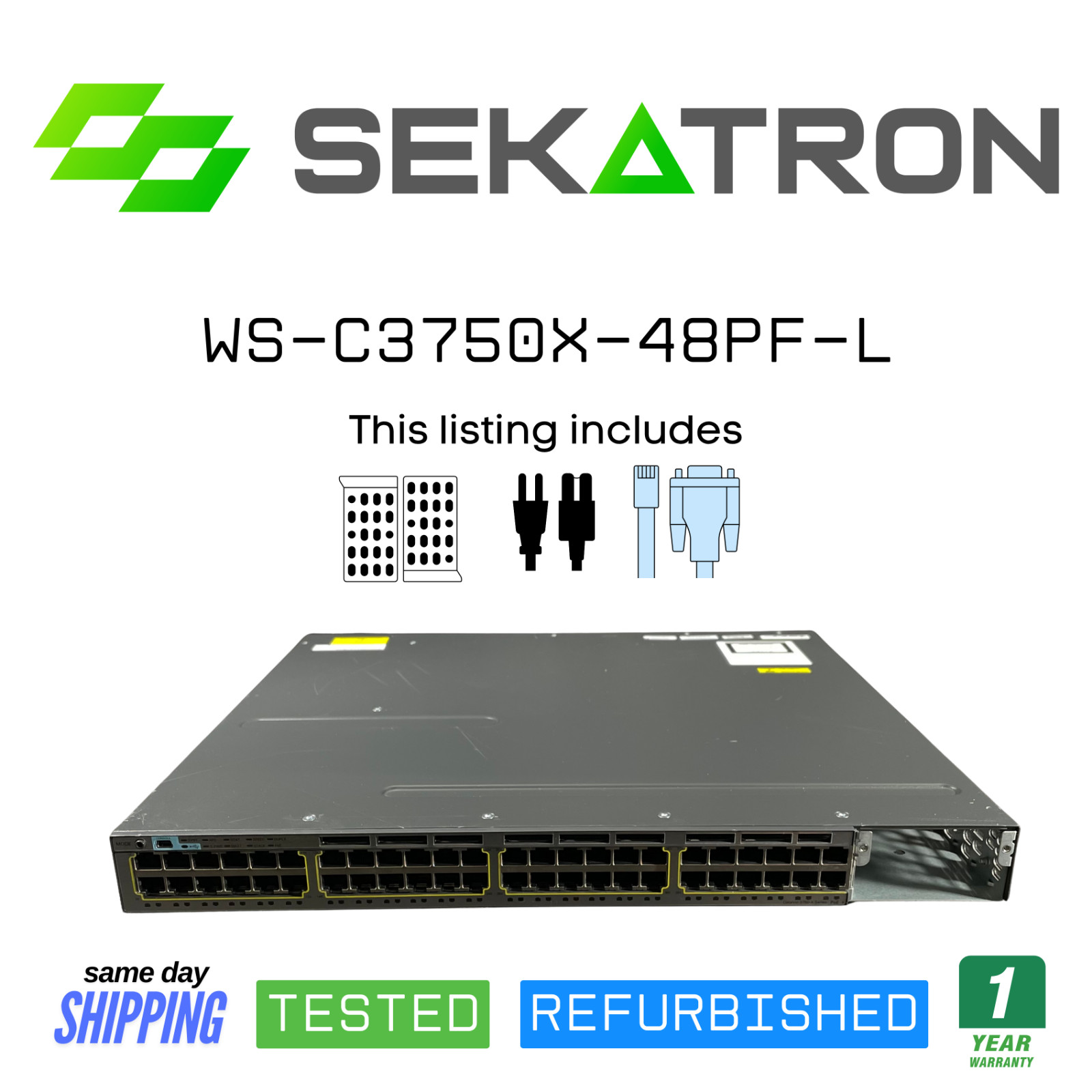 ♻️ Cisco WS-C3750X-48PF-L 48-Port PoE+ Gigabit Switch – No Front Cover ⚡FastShip