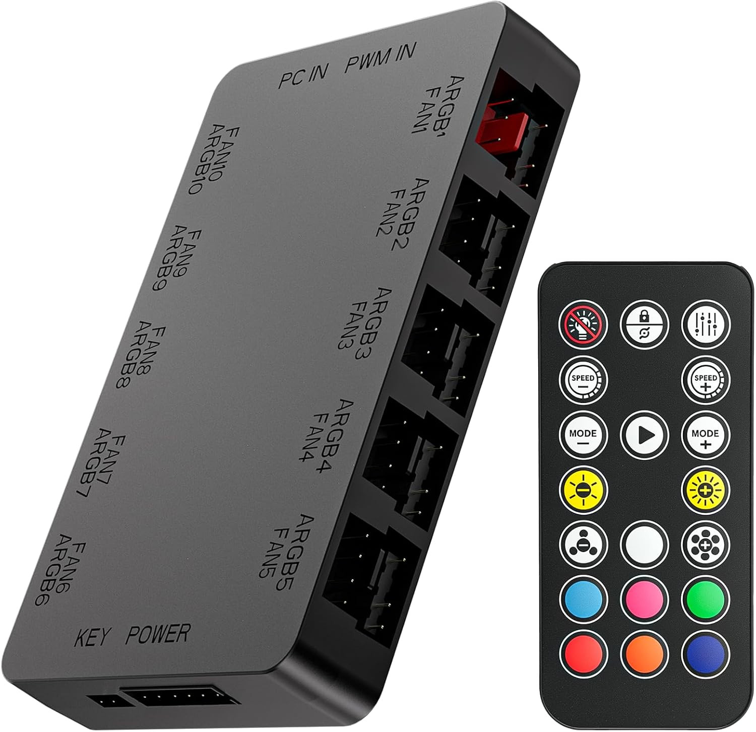 10-Port ARGB & PWM Fan Hub Controller - Magnetic Mount 5V/3PIN RGB PC Fan Hub