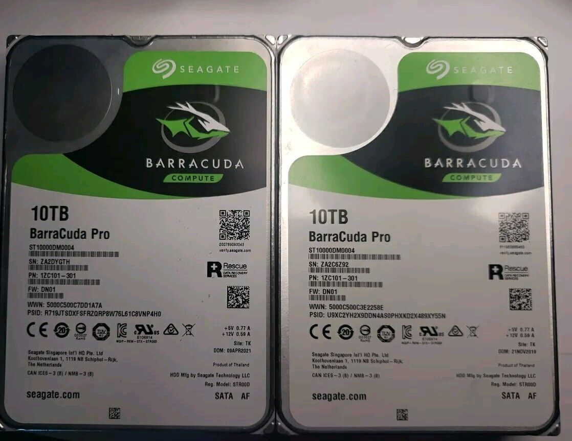 Lot of 2 Seagate BarraCuda Pro 10TB/7200rpm/256MB Desktop SATAIII HD for NAS