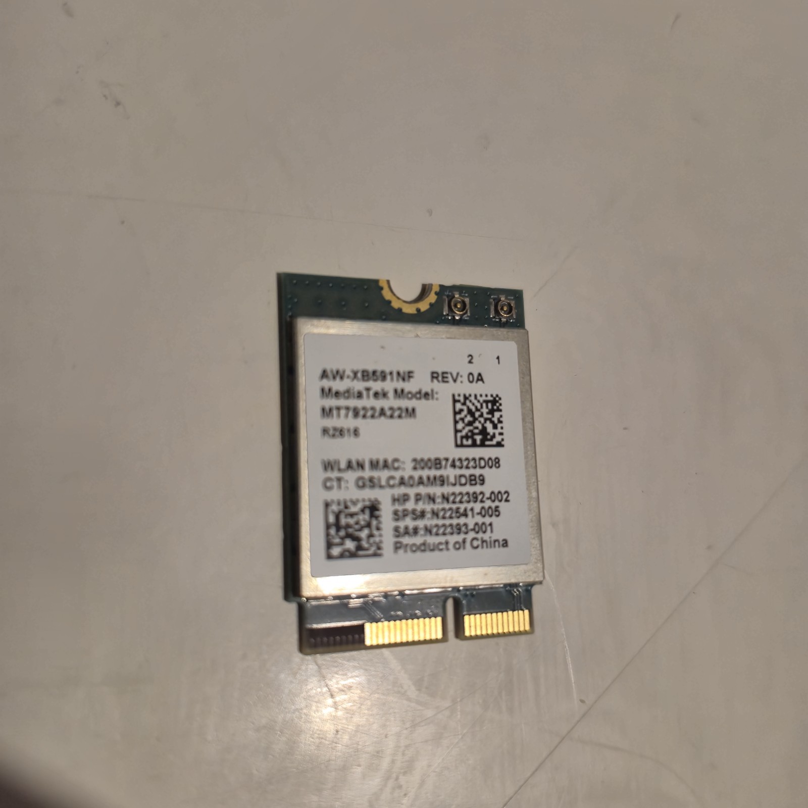 MediaTek MT7922A22M Wi-Fi 6E BT 5.2 M.2 2230 Wireless Card w/ Antennas & Screws