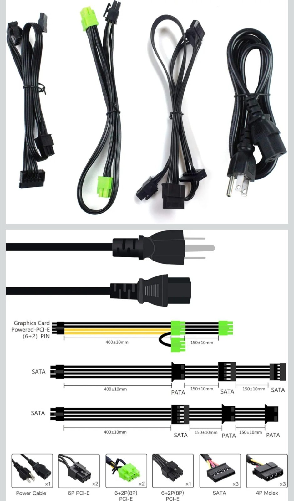 Power Supply Cable SetReplacement Cable for GAMEMAX VP-600-RGB and Most Semi-Mod