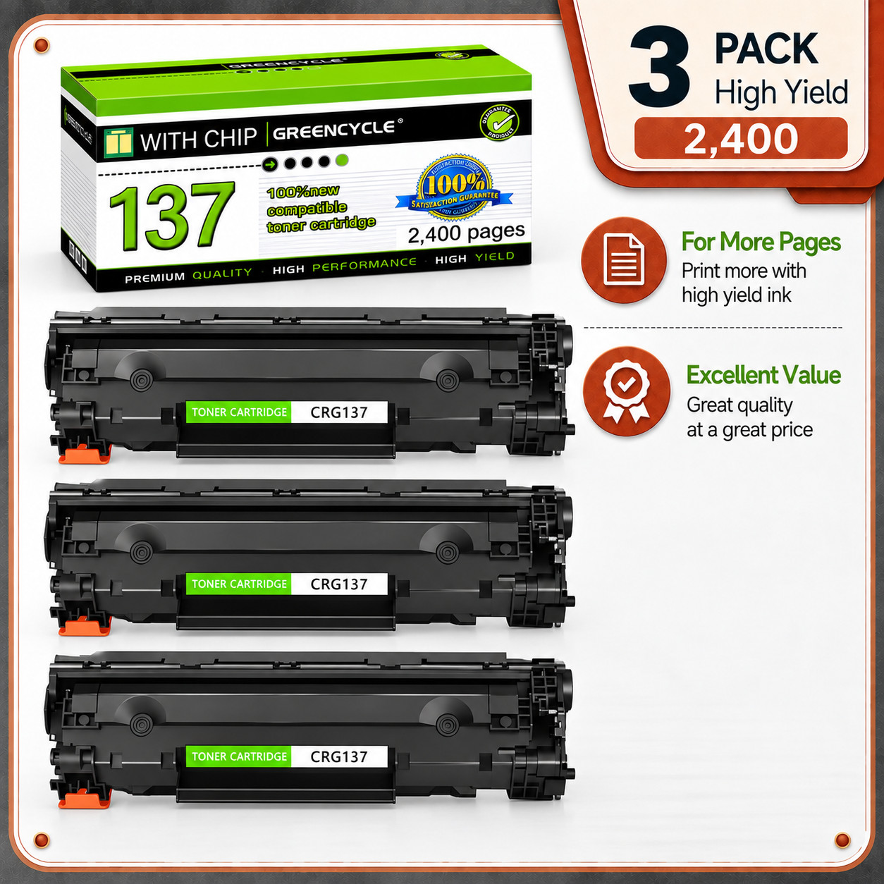 3PK CRG137 9435B001 BK Toner Cartridge for Canon 137 ImageClass MF212w MF229dw