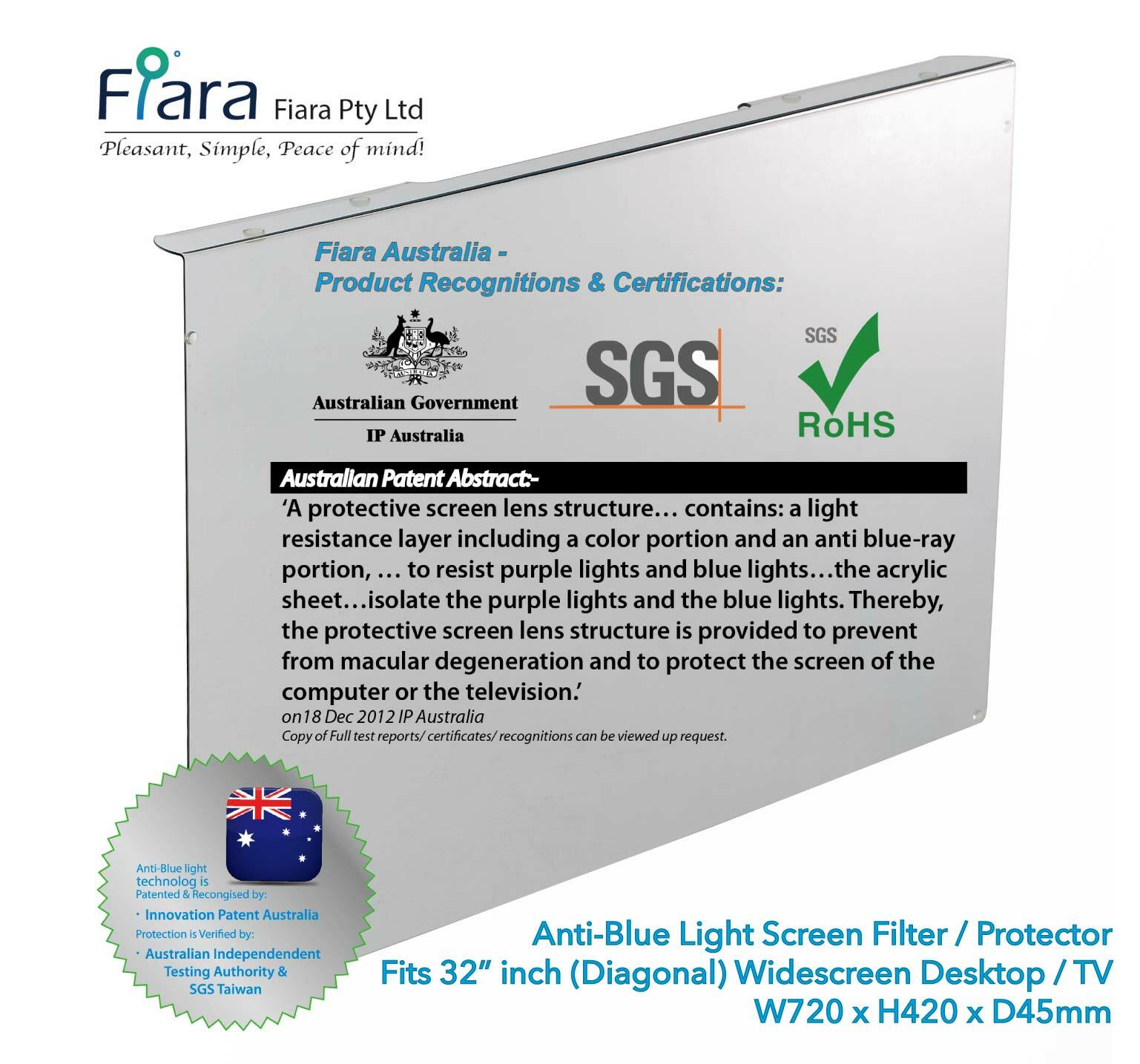 Fits 32 inch Monitor / TV | Fiara Anti Blue Light Screen Protector / Filter