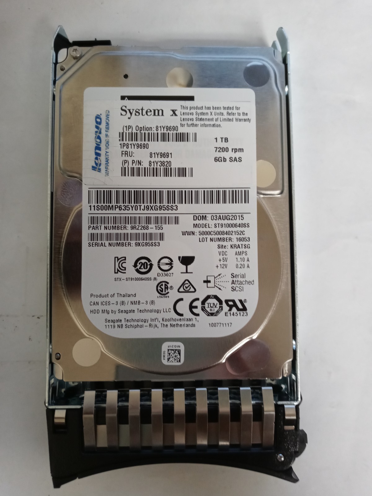 IBM / Lenovo SAS 1TB 2,5" ST91000640SS 7.2K SAS 6G 81Y9691 