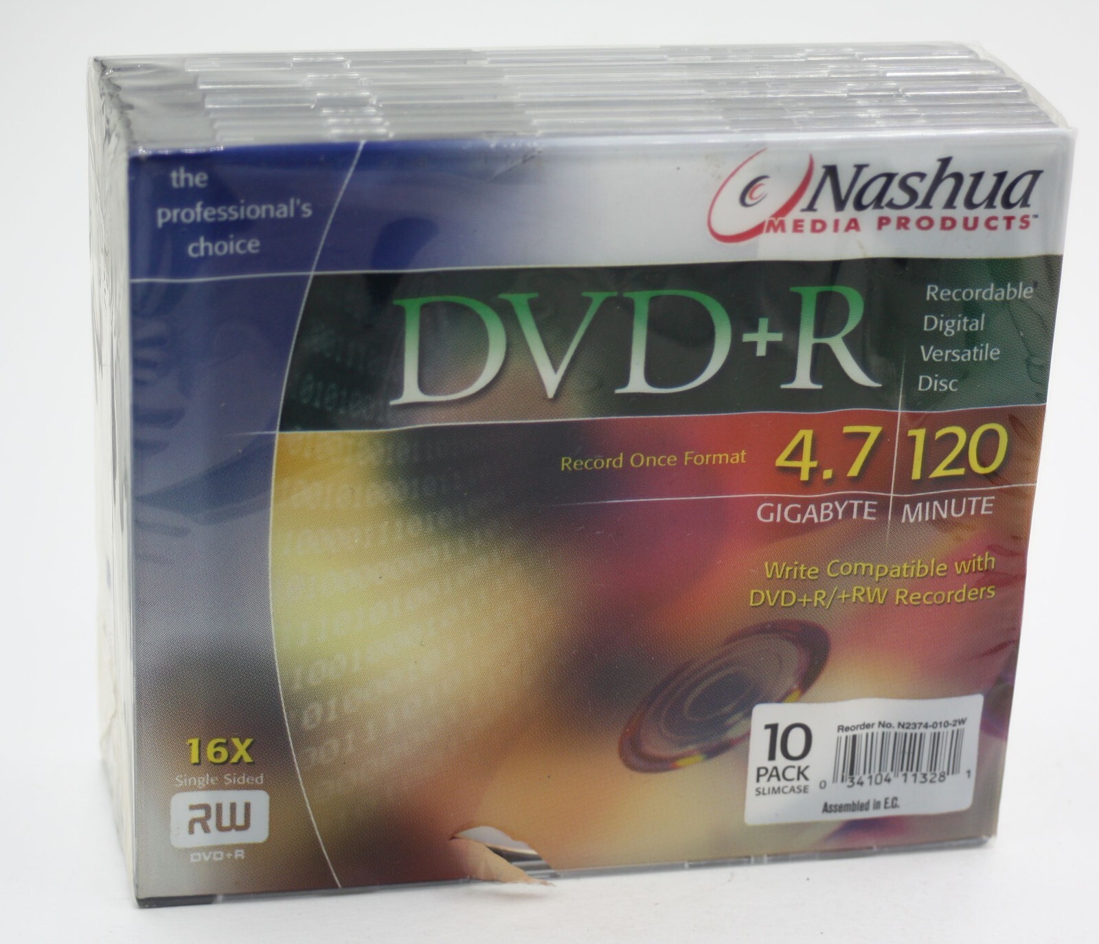 10 pack slimcase Nashua DVD+R Discs 120Min 4.7GB
