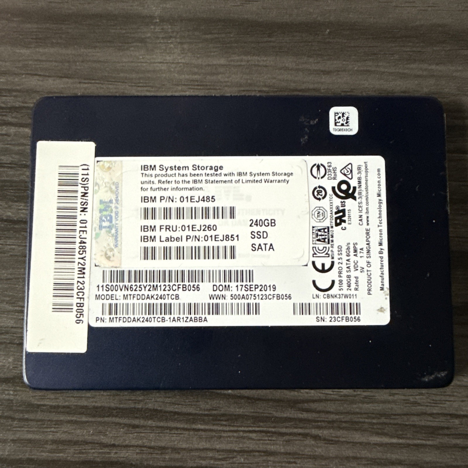 Micron 240GB SATA MTFDDAK240TCB 2.5” Tested / Wiped