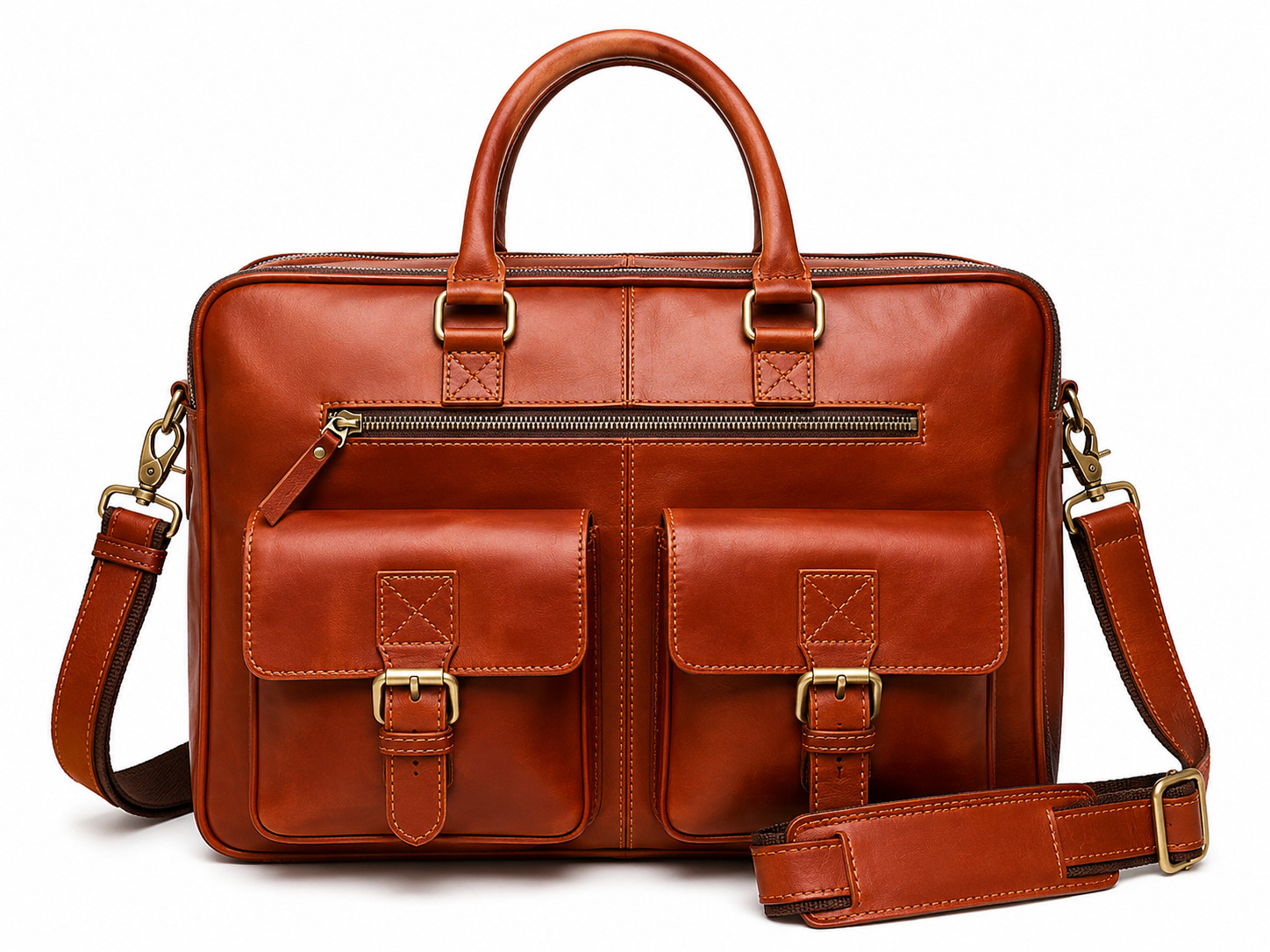 Genuine Buffalo Leather Messenger Laptop Bag Briefcase Satchel Men Brown