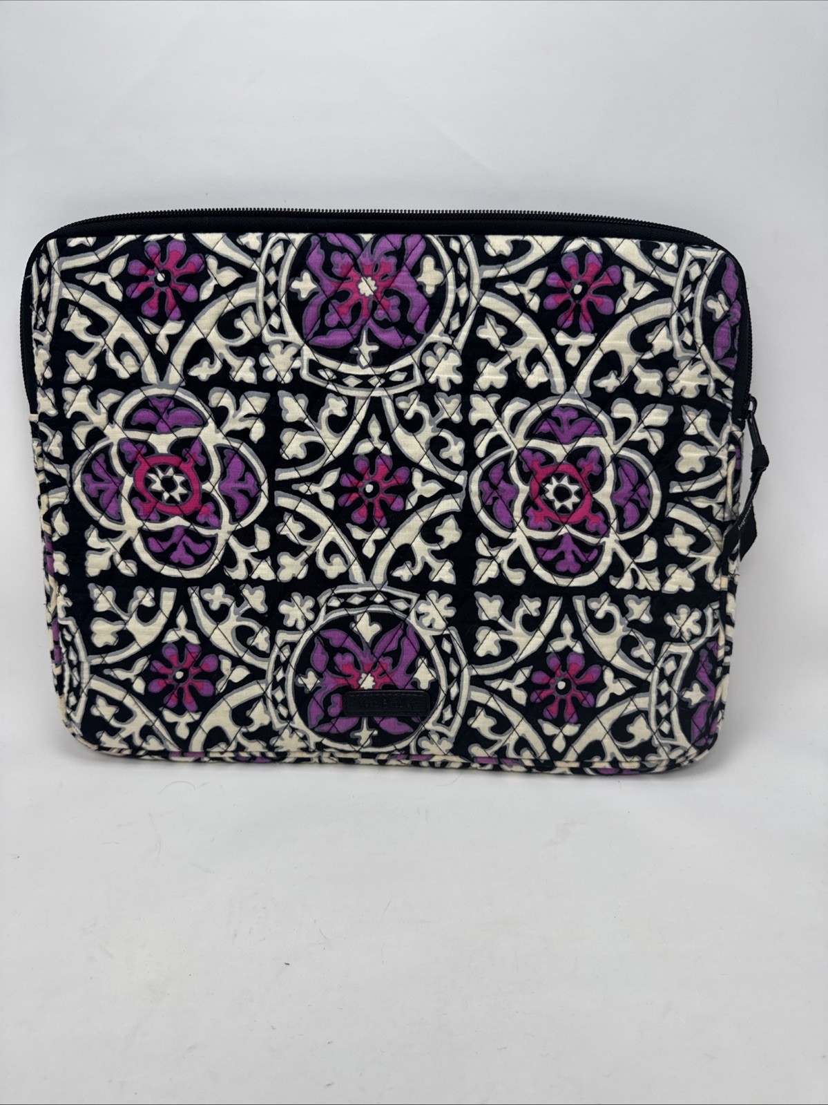 Vera Bradley Flora Medallion Quilted Laptop Sleeve Black White Purple