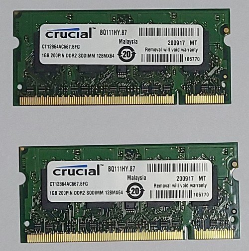 1GB CRUCIAL LAPTOP MEMORY RAM 200PIN DDR2 SODIMM 128MX64 BQ111HY.87