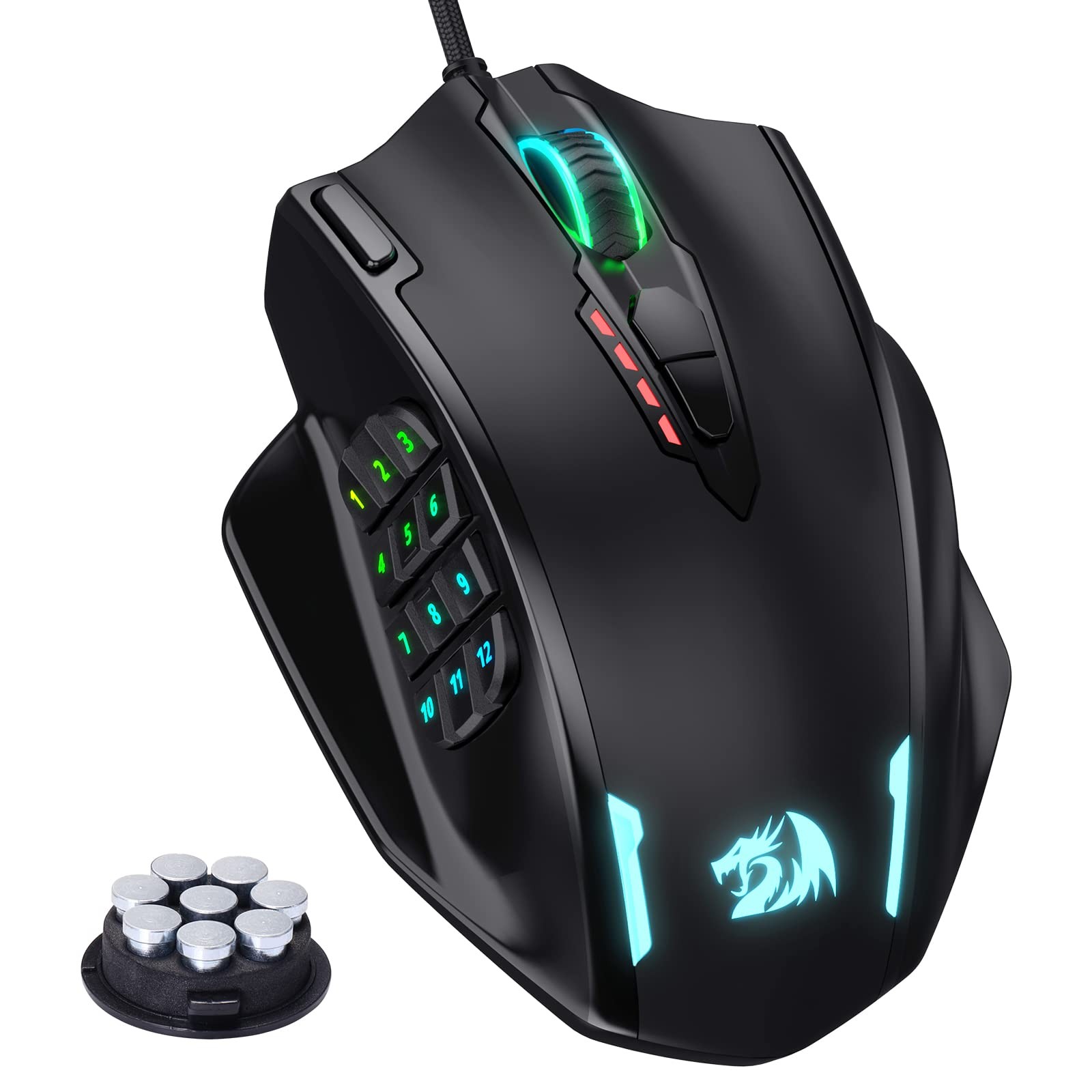 Redragon M908 Impact RGB LED MMO Gaming Mouse w/ 12 Side Buttons, 12400 DPI