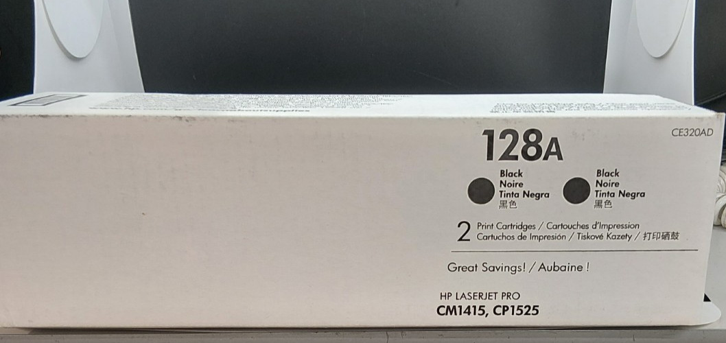 2x Genuine HP 128A Black LaserJet Toner Cartridge ( CE320A ) - Brand New Sealed