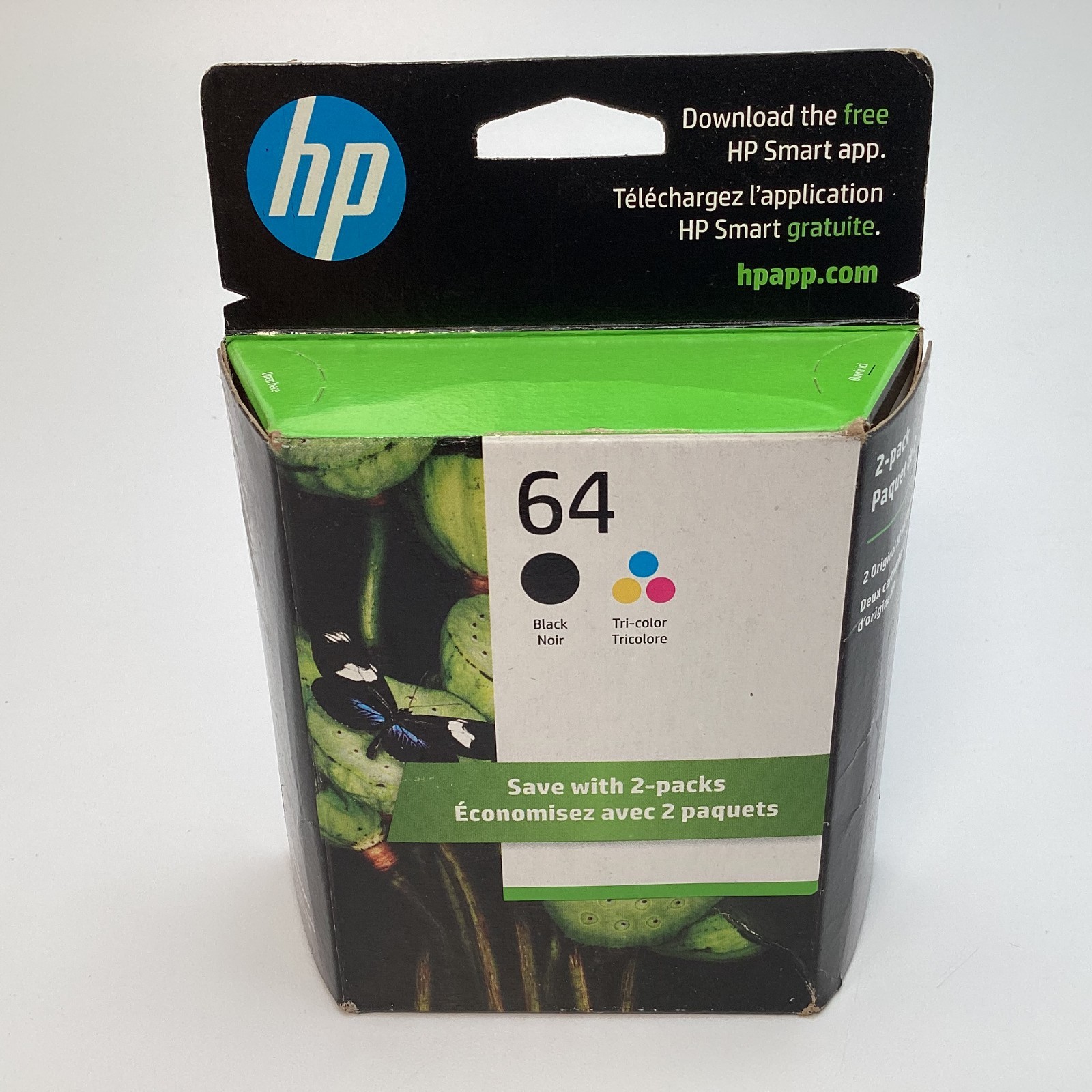 HP 64 Black & Tri-Color Standard Ink Cartridges 2-Pack X4D92AN - Exp 01/2024