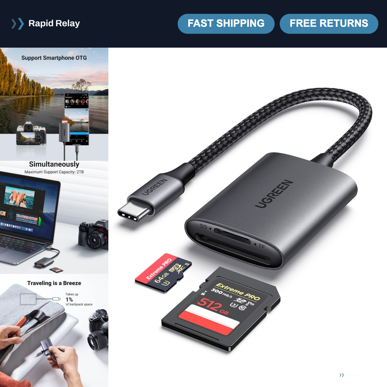 USB C SD Card Reader UHS-II Micro SD Reader for Fast Data Transfer, Compatible w
