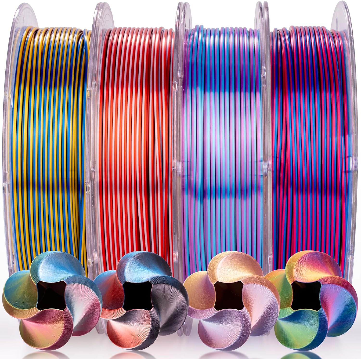 Silk PLA 3D Printer Filament Bundle, Shiny Silkverse 4 Colors
