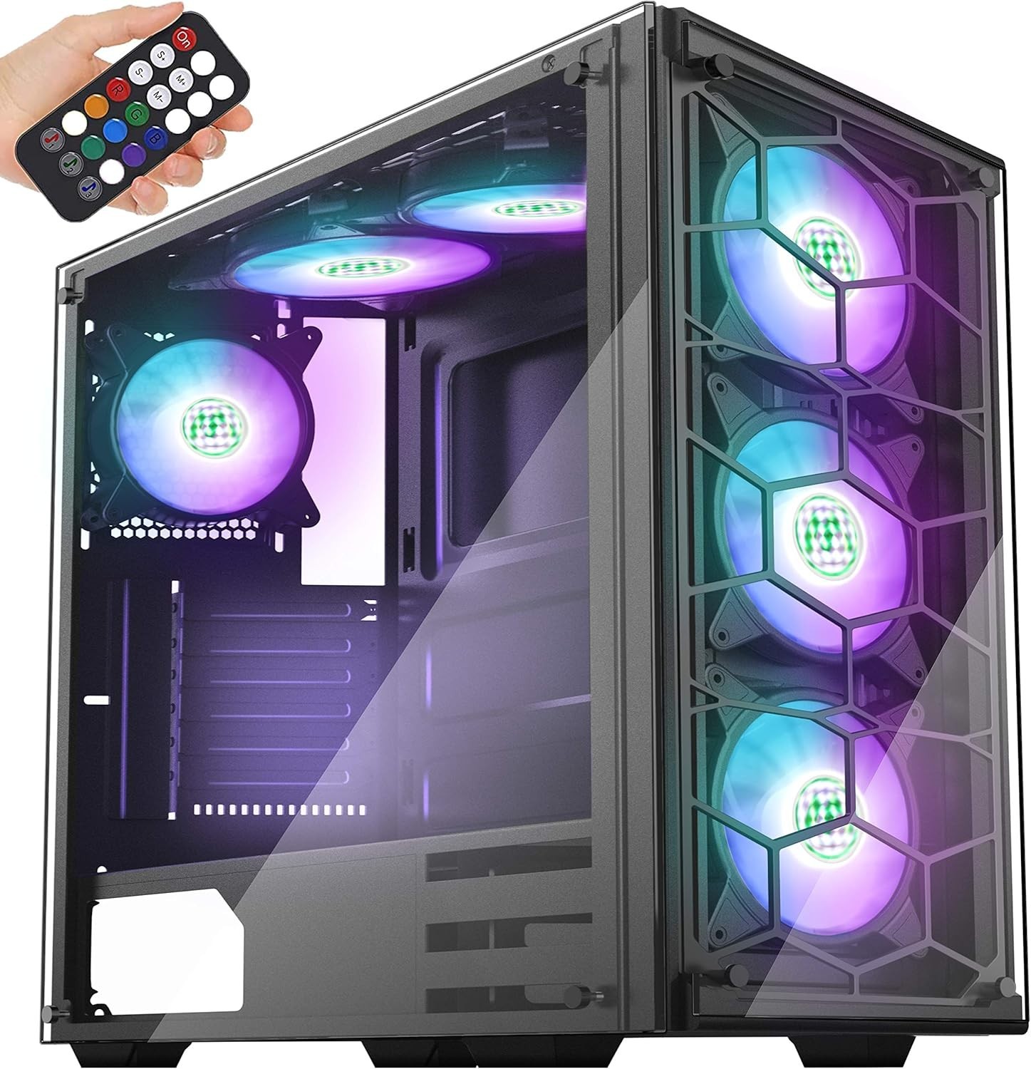 MUSETEX ATX Mid-Tower Case 907 Phantom Blac6 ARGB Fans USB 3.0 Music Remote