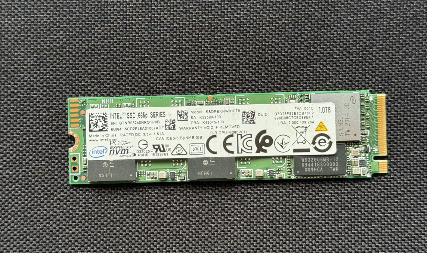 Intel 665p 1TB M.2 PCle 4.0 NVMe 2280 SSD SSDPEKNW010T9