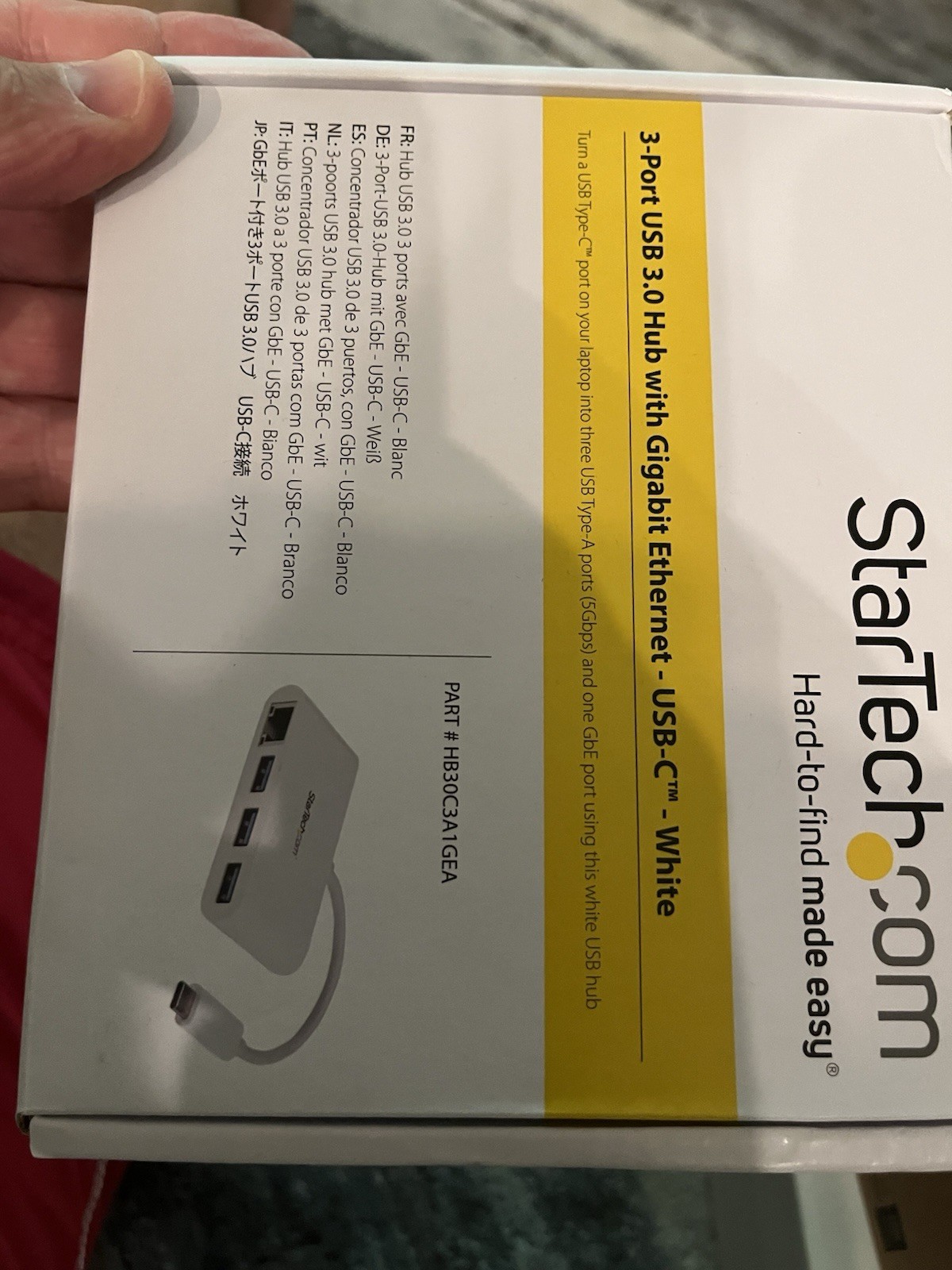 Used StarTech 3-Port USB 3.0 Hub plus Gigabit Ethernet - White HB30C3A1GEA