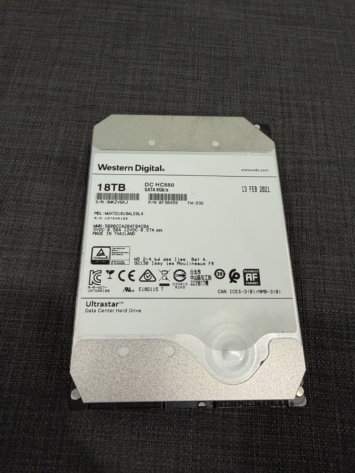 WD Ultrastar DC HC550 18TB 7.2K SATA 6Gb/s 512MB 3.5" HDD WUH721818ALE6L4