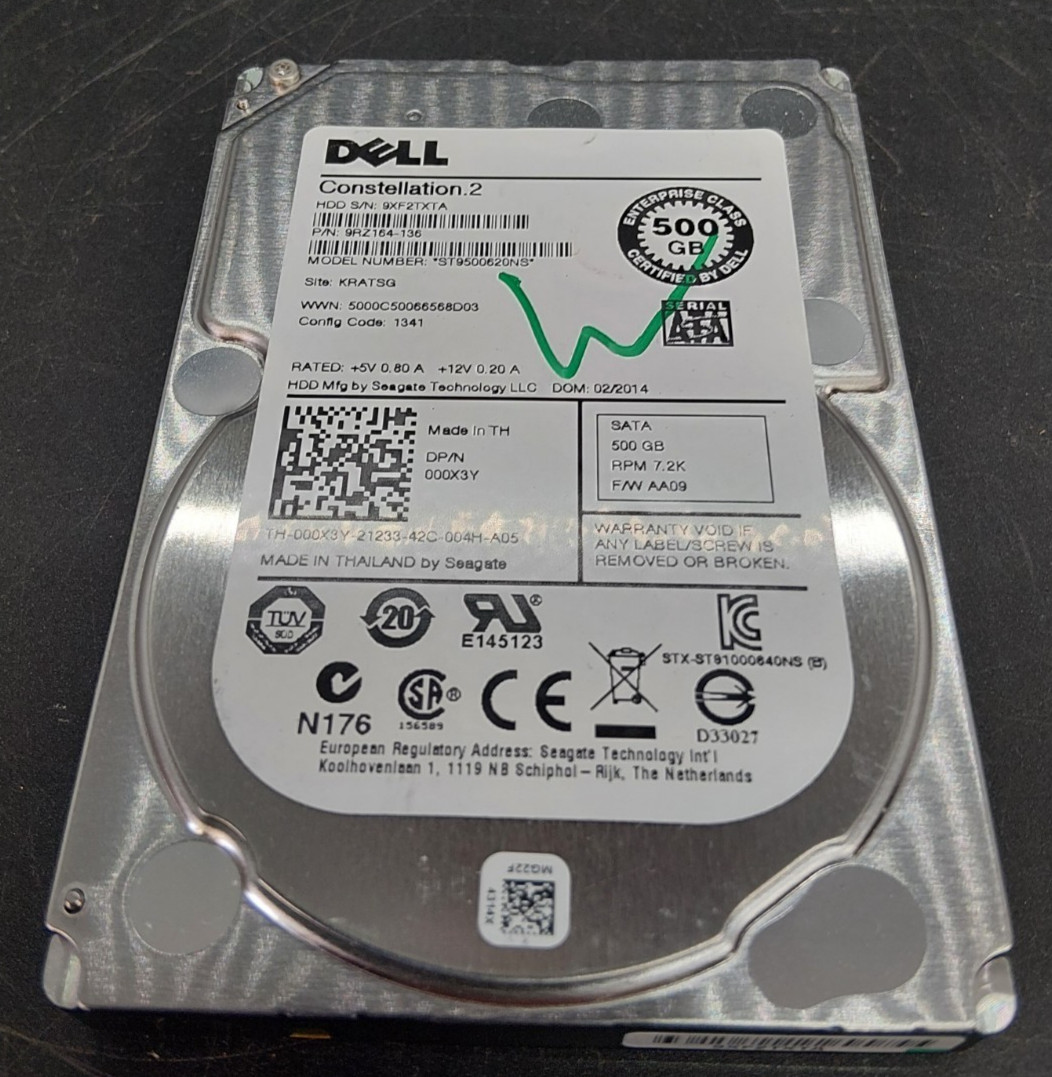 Dell 500GB 7.2K SATA Constellation.2 Hard Drive ST9500620NS 9RZ164-136 2.5" 000
