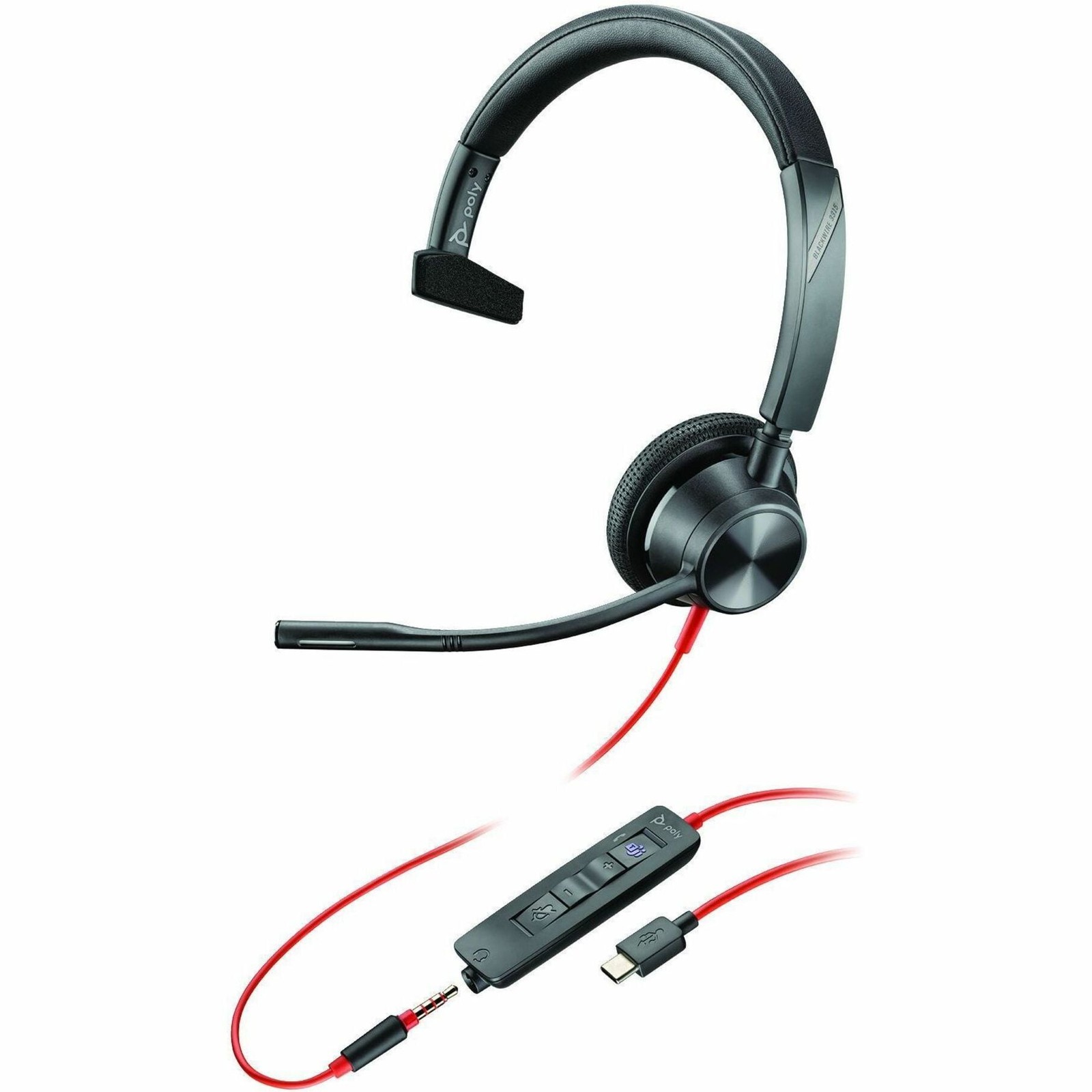 HP - Poly BLACKWIRE 3315 Headset - Microsoft Teams Certification - Mono - USB
