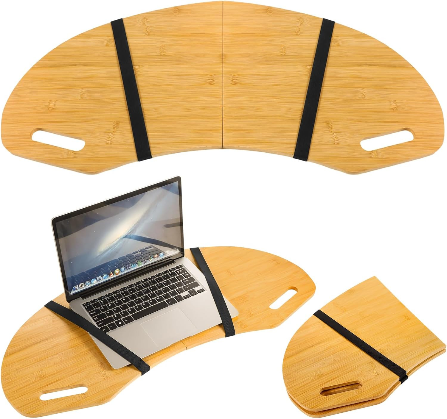 29.5 Inch Wood Lap Desk with Handles Foldable Tray, Wood Color