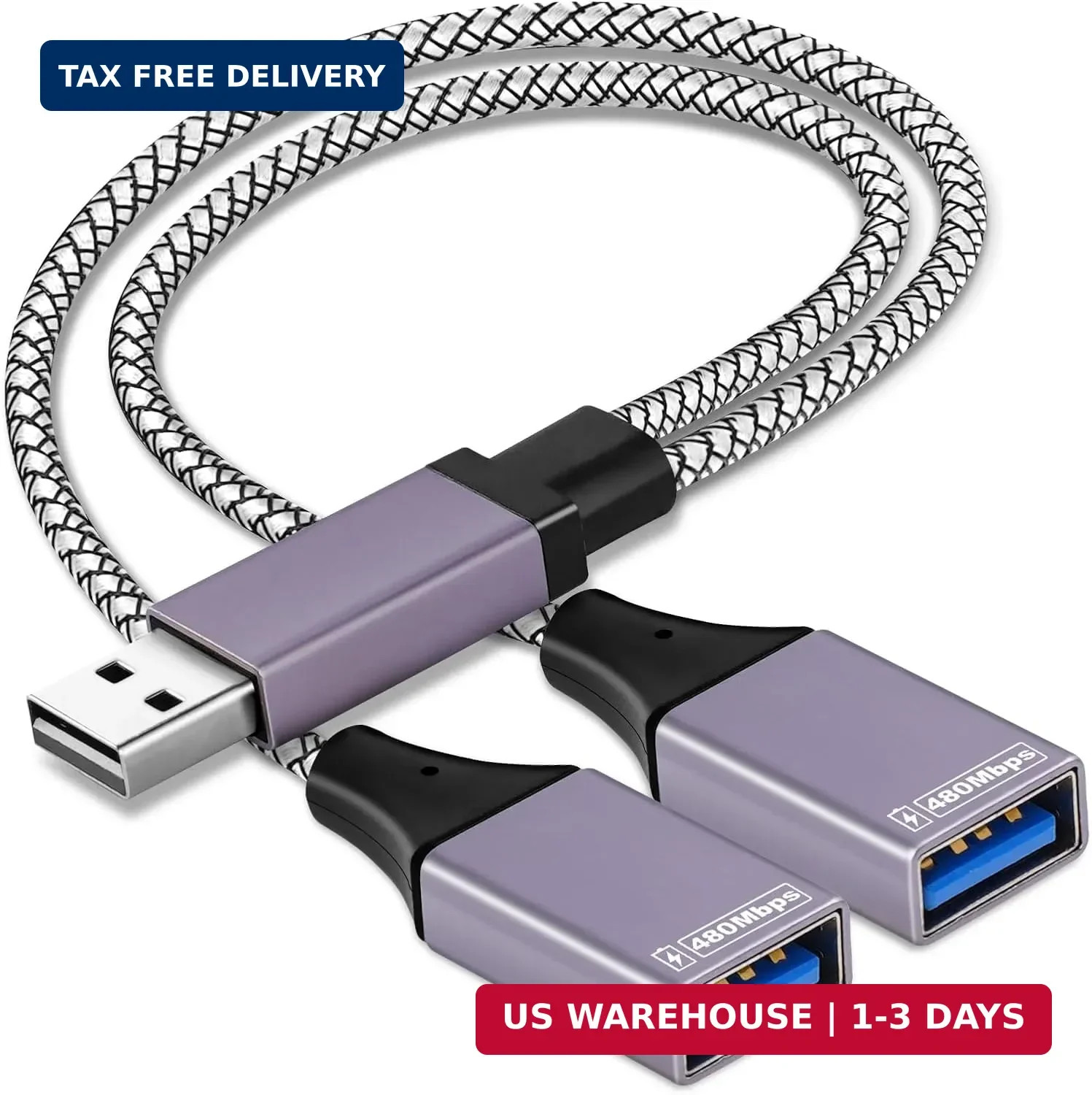 2026 Upgraded,USB Splitter 1 in 2 Out Cable,Double USB Port Extender Power Split