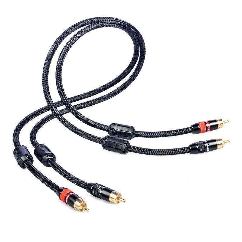 Pair RCA Cable OCC Copper Amplifier Audio Video Cord with Gold Plated RCA Plugs