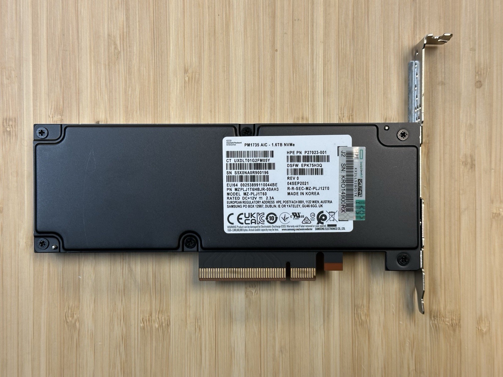 HPE Samsung PM1735 AIC 1.6TB NVMe PCIe 4 Gen 4 Mixed Use SSD Full Height FH G4