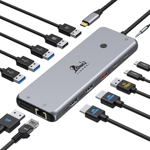 LIONWEI 13-in-1 USB-C Laptop Docking Station Dual 4K HDMI DP 100W PD Ethernet