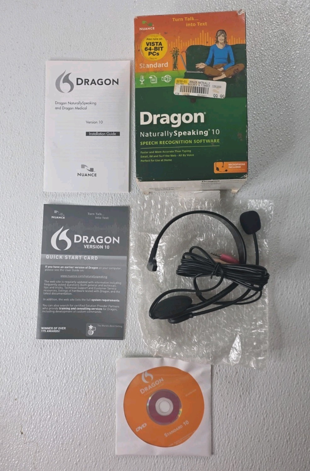 Nuance Dragon NaturallySpeaking 10 Speech Recognition Software Microphone A90