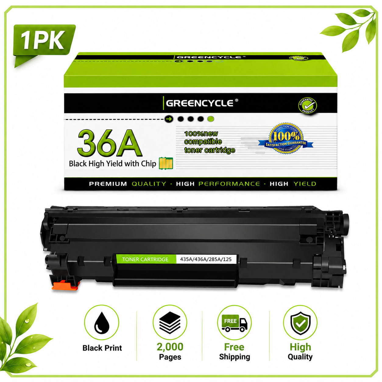 1PK CB436A 36A Toner Cartridge Fit For HP 36A LaserJet P1505N M1522N MFP