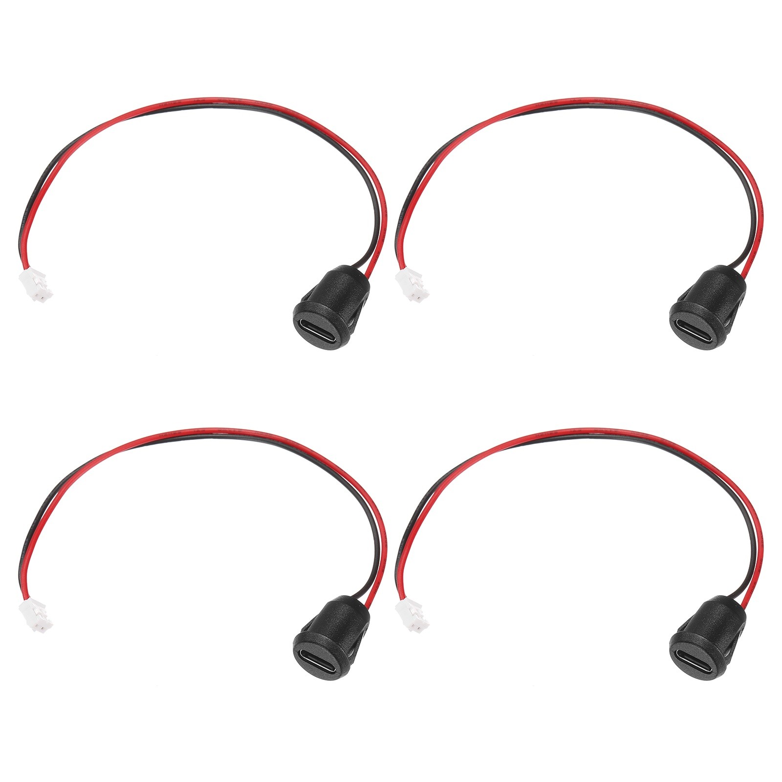 4pcs Type-C 2Pin Wire Black Round USB-C Female Socket to PH2.0
