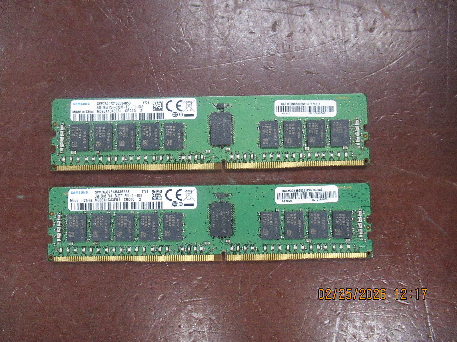 Samsung 16GB (2x8GB) 2Rx8 PC4-2400T M393A1G43EB1-CRC0Q  ECC Memory